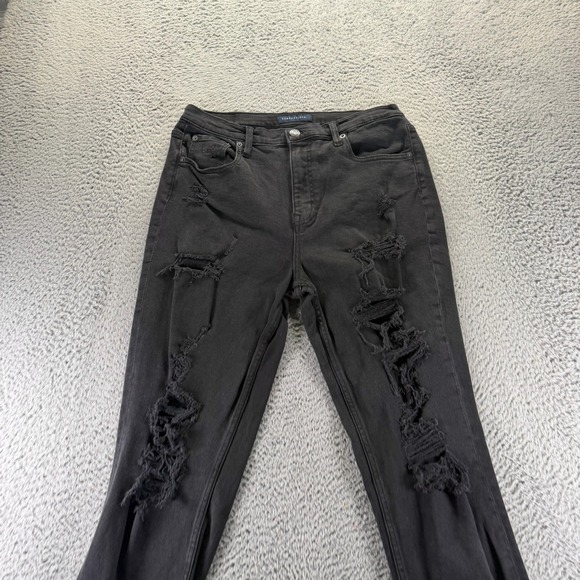 Aeropostale Jeans Women 32x29 Black Cotton Denim Mom Distressed Workwear Travel - Picture 2 of 10